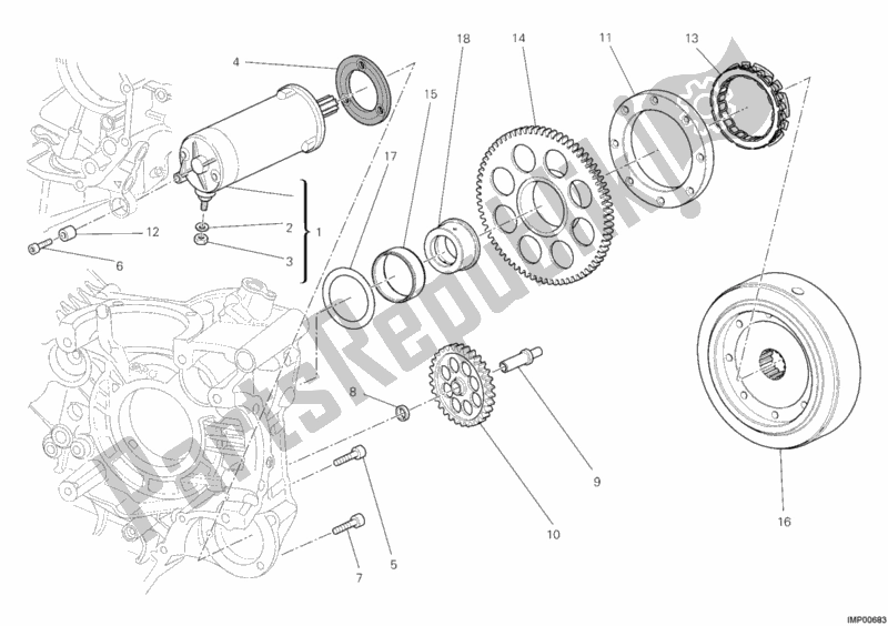 All parts for the Starting Motor of the Ducati Diavel USA 1200 2012